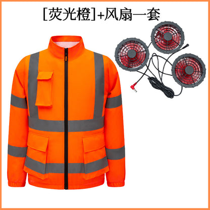 New Cooling Air-Conditioning Clothing, Reflective Long-Sleeved Work Clothes with Three Fans, Labor Protection Clothing, Outdoor Sun Protection Duty Clothing