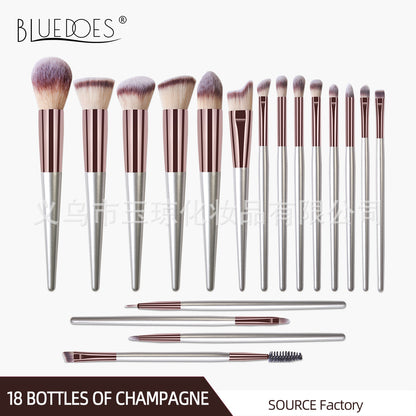 Cross-Border Popular Makeup Brushes 18 Pieces Champagne Color Wooden Handle Set Brushes Eye Shadow Brush Cosmetic Bag Beauty Tools Wholesale