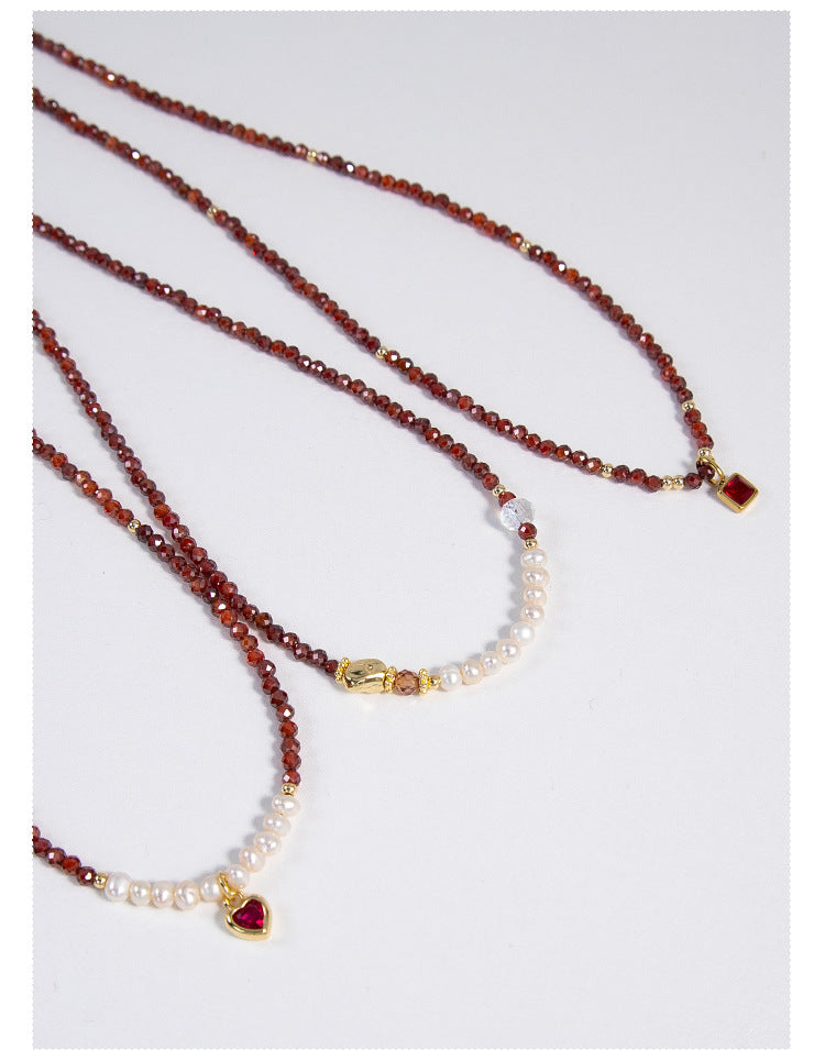 Natural Freshwater Pearl Necklace Imported Zircon Beaded Cutting High-grade Sense Exquisite All-match Love Pendant Necklace Women