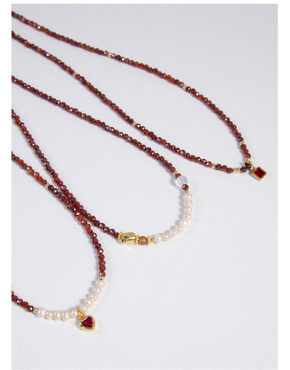 Natural Freshwater Pearl Necklace Imported Zircon Beaded Cutting High-grade Sense Exquisite All-match Love Pendant Necklace Women