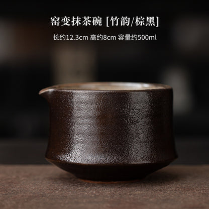 Yao Bian Bamboo Style Ceramic Matcha Four-Piece Set Japanese Matcha Making Tools Tea Bowl Tea Whisk Stand Tea Brush Tea Spoon Accessories