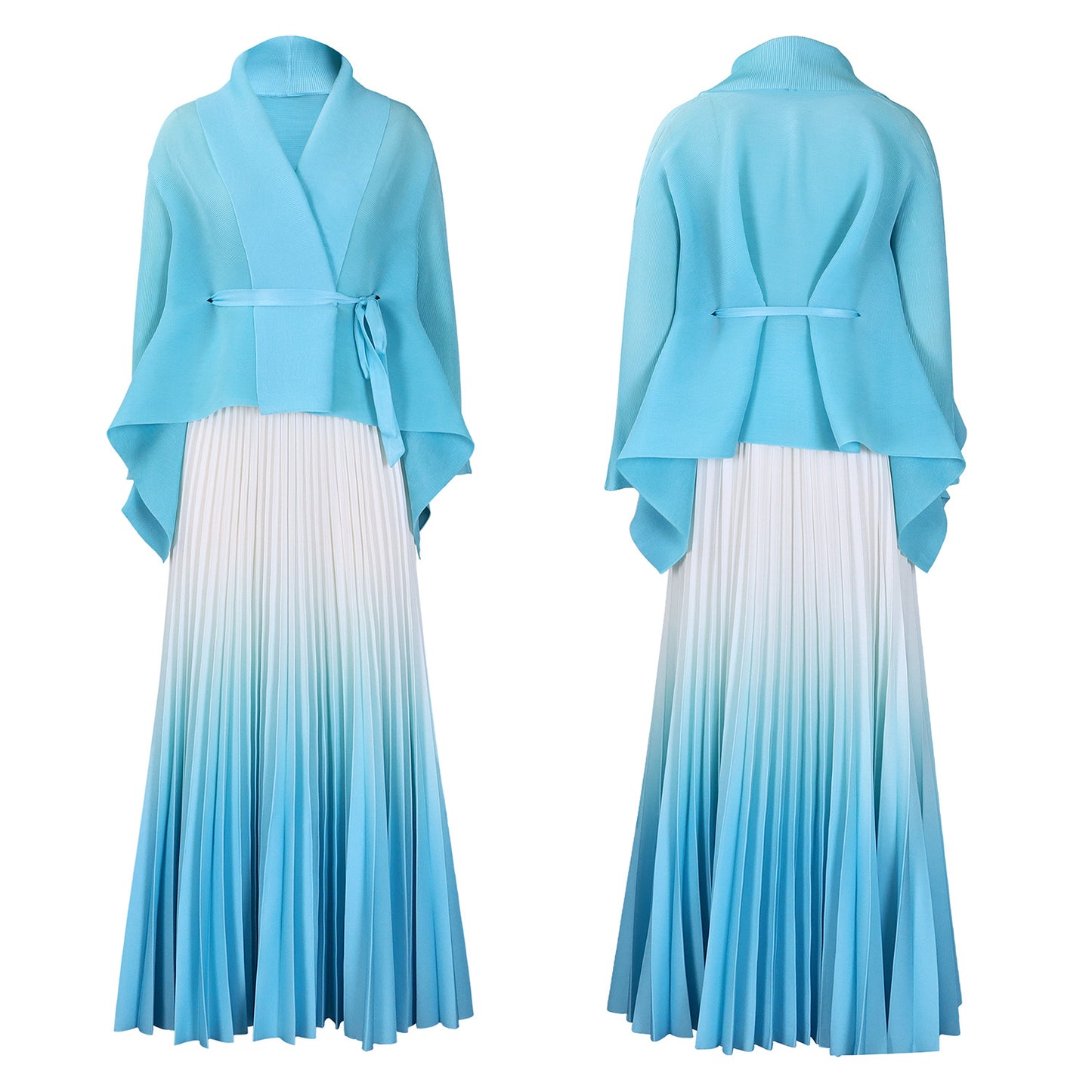 C8610 African plus size Women's Spring New Fashion Strap Bat Sleeve Top Gradient Color-changing Skirt Two-piece Set