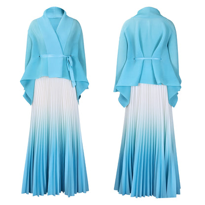 C8610 African plus size Women's Spring New Fashion Strap Bat Sleeve Top Gradient Color-changing Skirt Two-piece Set