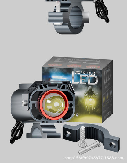 Cross-Border Motorcycle Led White and Yellow Double Low Beam Big Face Cat External Electric Vehicle Spotlight Headlight Modification
