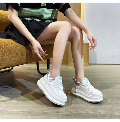 Thick-Soled White Sneakers for Women 2026 Spring and Autumn Hot-Selling Genuine Leather Breathable Sneakers for Women, Super Popular Versatile Casual Platform Shoes