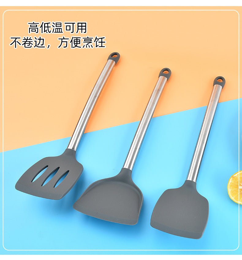 Silicone kitchenware suit 8-piece set stainless steel tube handle spatula baking scraper egg beater cooking hot pot spoon
