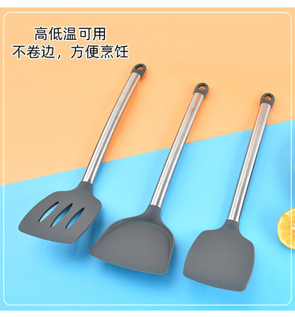 Silicone kitchenware suit 8-piece set stainless steel tube handle spatula baking scraper egg beater cooking hot pot spoon