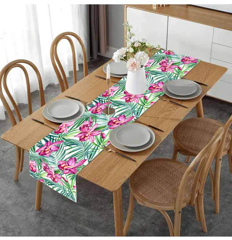 Cross-border New Orchid Table Flag Amazon Digital Printing Home Fabric Decorative Tablecloth Linen Tablecloth Cushion Tea Flag