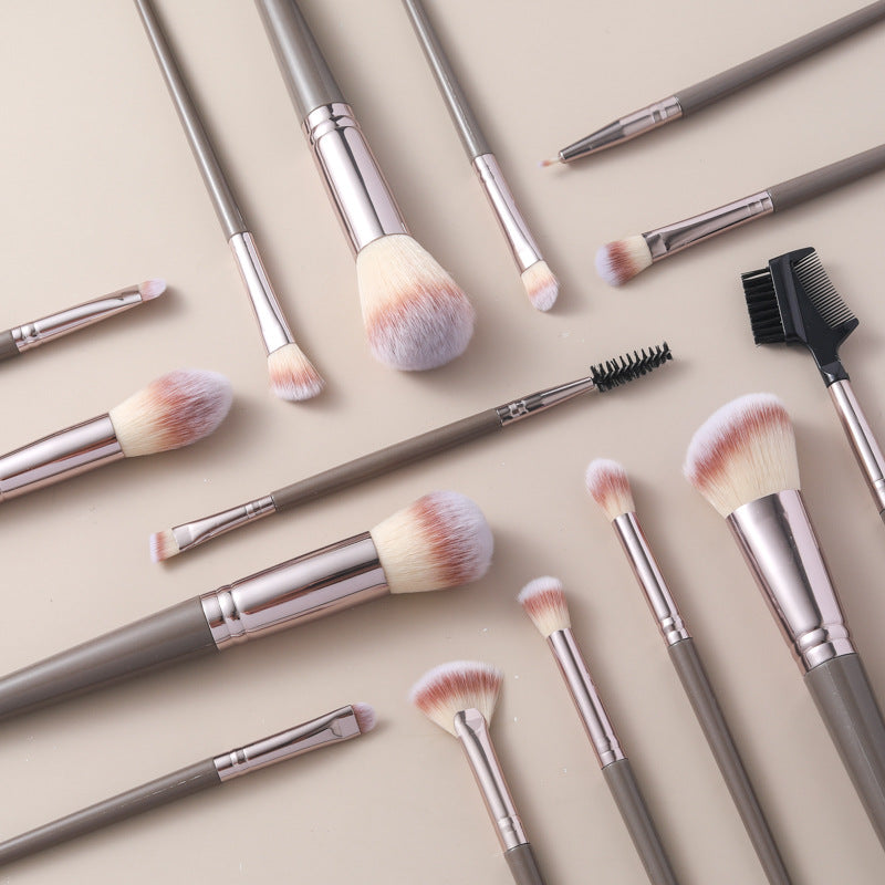 Cross-Border Amazon Same-Style Makeup Brushes for Beginners, 15-Piece Champagne Color Brush Set, Highlighter Brush, Beauty Makeup Supplies