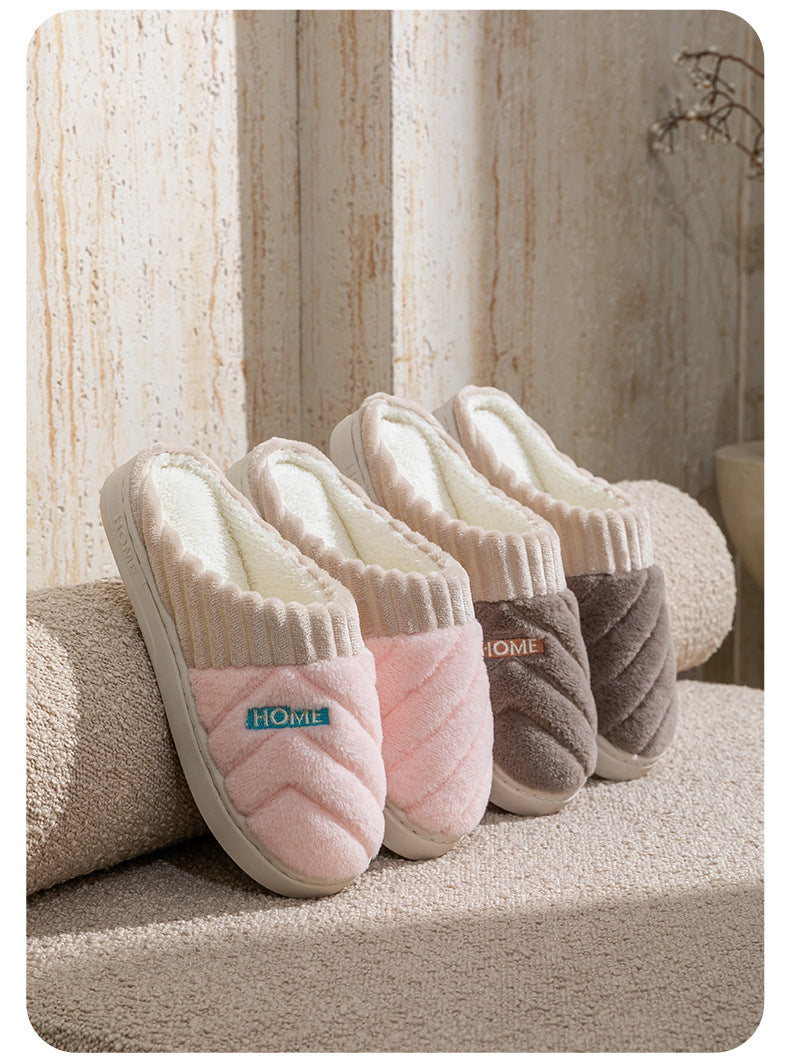 Cotton Slippers for Women in Autumn and Winter Indoor Thick-Soled Non-Slip Couples' Home Use Comfortable and Warm Plush Slippers for Men
