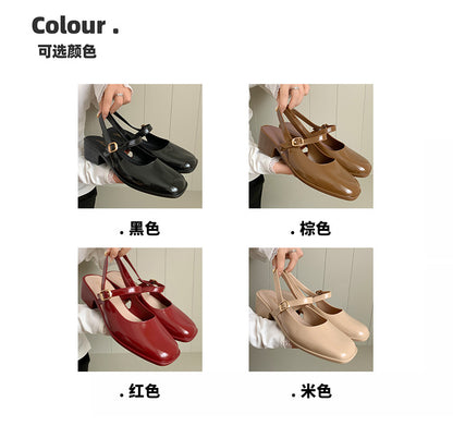 Southeast Asia New Style Baotou Wedge Buckle Fashion All-match Mary Jane Thick Heel Shallow Mouth Shoes for Women Summer