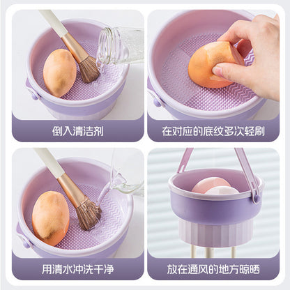 Makeup Brush Cleaning Bowl Cleaning Box Silicone Beauty Egg Cleaning Set Scrubbing Bowl Storage Rack Drying Tool Set