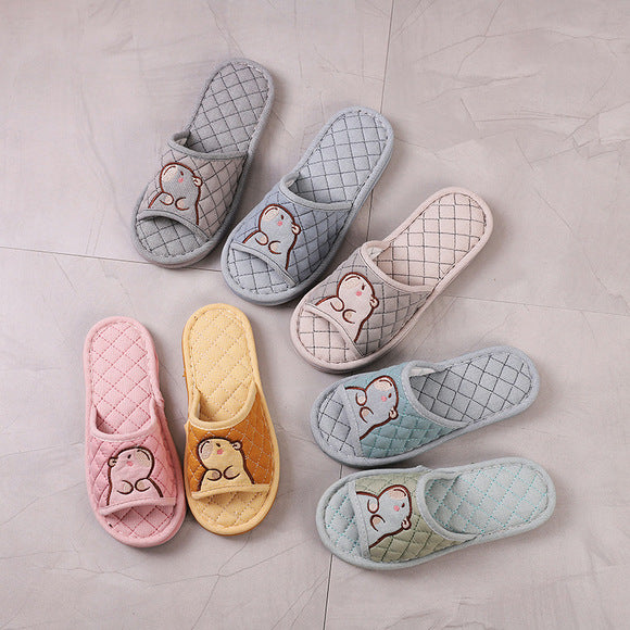 Baotou Spring & Fall Indoor Comfortable and Breathable Linen All Year Round Home Fabric Sandals for Women and Couples Floor Soft Bottom Home