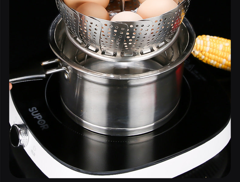 304 stainless steel retractable steamer household small steamer bag water-proof steamer multi-functional folding draining steamer wholesale