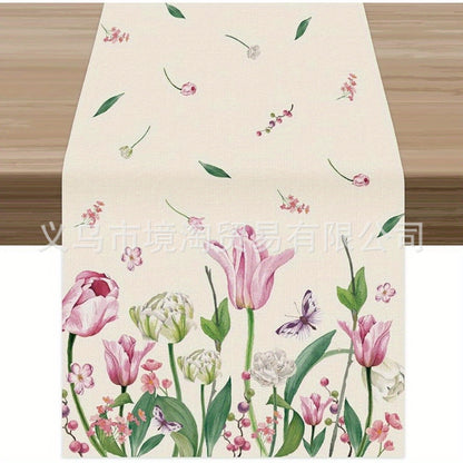 Linen Table Runner Pastoral Flower Lemon Summer Home Dining Table Outdoor Decoration Printed Tablecloth Table Runner