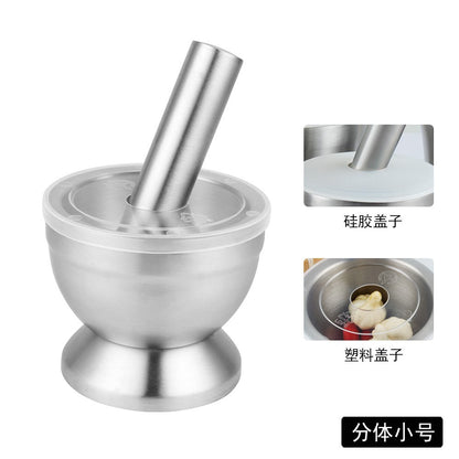 304 stainless steel garlic masher round grinding pot mortar mold stone mortar masher with lid mortar Masher