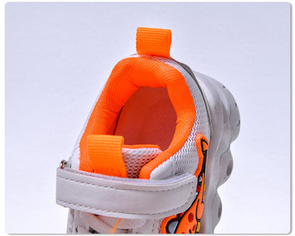Spring New Style Dinosaur Led Light Sneakers for Boys and Girls Spring & Fall New Mesh Breathable Casual Light Shoes for Children and Middle-Aged Children