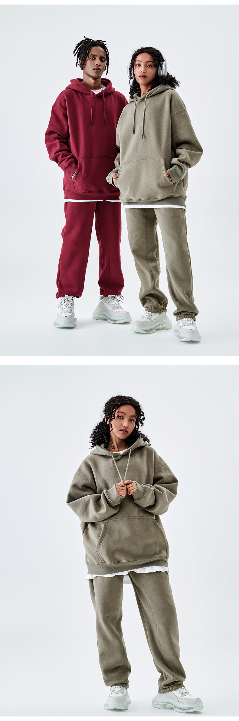 Tilani Men's Clothing European and American Trendy Brand High Quality 350g Fleece-Lined Thick Men's and Women's Hooded Sweatshirt and Sweatpants Pure Color Suit