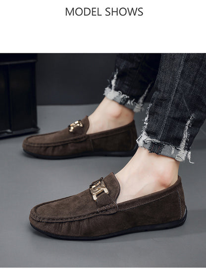 Doudou Shoes Men's Autum 2024 New Frosted Suede Lazy One-Leg Small Leather Shoes Loaf Driving Shoes for Men