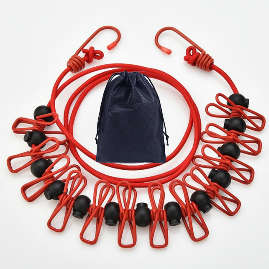 Creative Outdoor Elastic Windproof Clothesline with Positioning Buckle Korean Style Clothesline with Windproof Clip 12 Clips