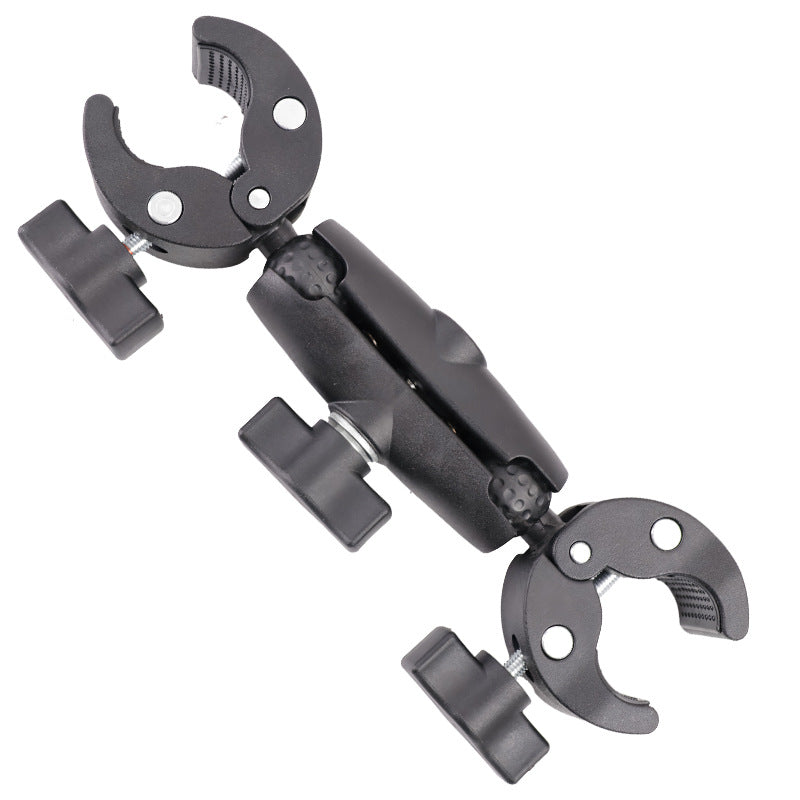 Action Camera Handlebar Bracket, Cycling Navigation Double-Head Clamp Bracket, Universal Ball Head Motorcycle Mobile Phone Holder