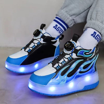 Children's Heelys Shoes, Retractable and Lighted, Boys' Flying Shoes with Wheels, Primary School Students' Roller Skate Shoes