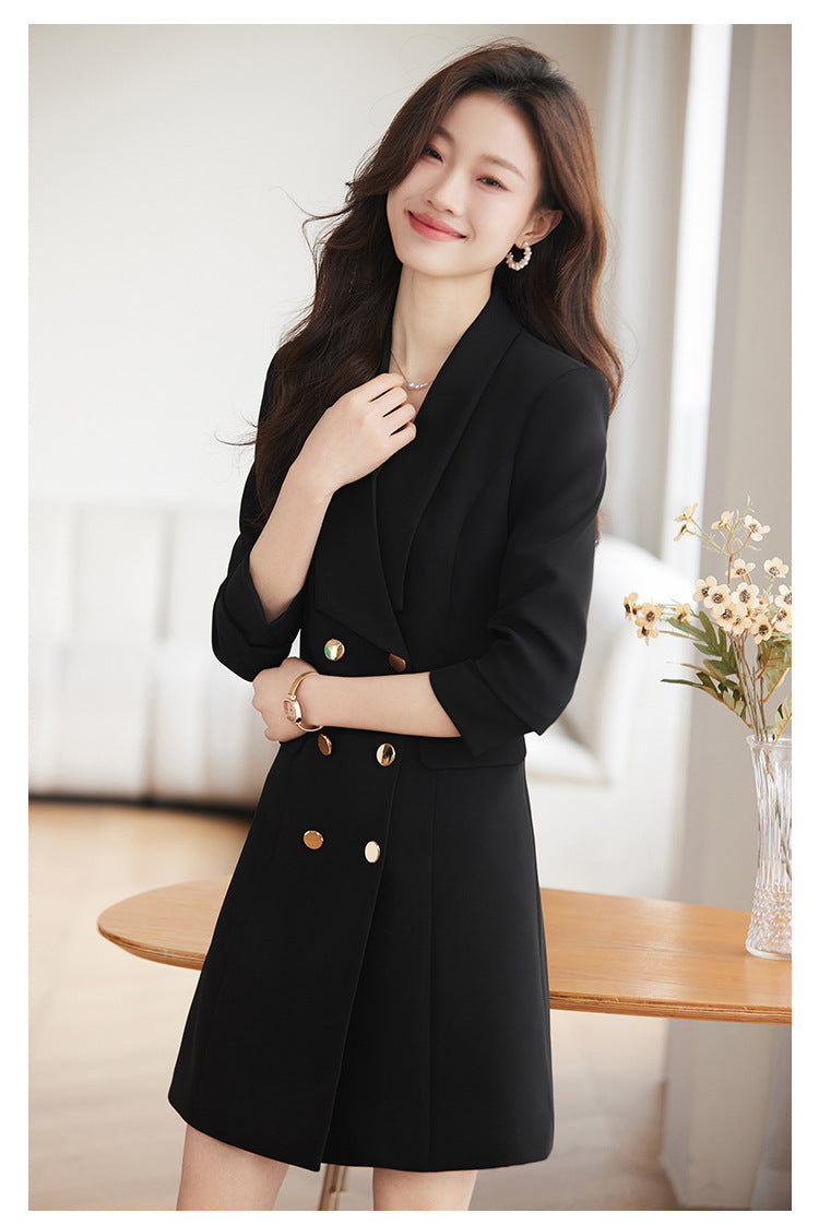 French Hepburn Style Small Black Dress High Sense High Cold Royal Sister Fried Street Small Fragrance Style Pleated Professional Suit dress Summer