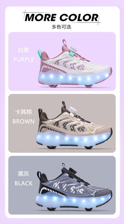Cross-Border Children's Four-Wheel Roller Shoes, Boys' Light-Up Shoes, Detachable Girls' Student Sports Shoes, Children's Roller Skating Shoes
