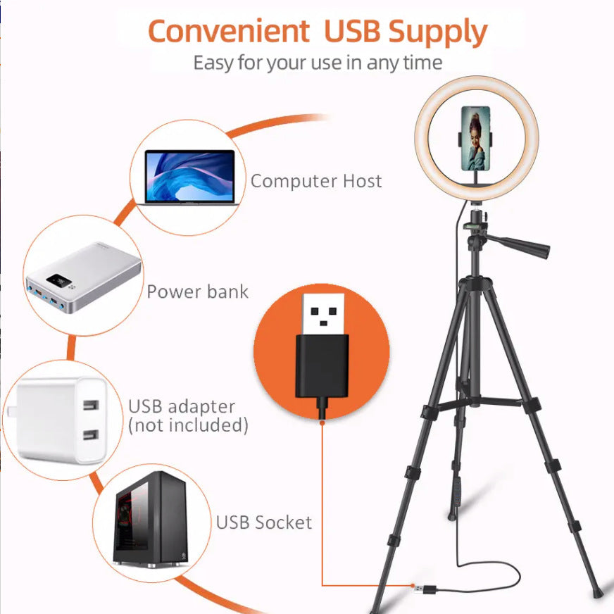Cross-Border Hot Selling 10inch 12inch Ring Fill Light Photography Live Broadcast Floor Flash Ring Light Set Light