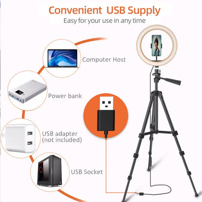 Cross-Border Hot Selling 10inch 12inch Ring Fill Light Photography Live Broadcast Floor Flash Ring Light Set Light