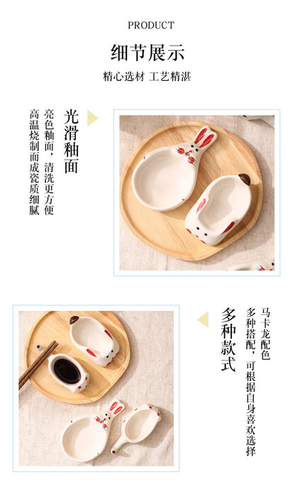 Creative Cartoon-Style Ceramic Dish with Chopstick Holder, Small Household Dish, Seasoning Dish, Hot Pot Dipping Dish, Condiment Dish