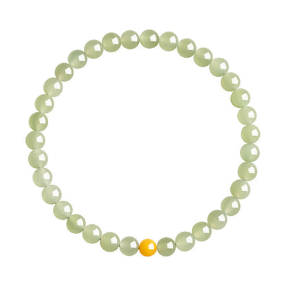 Hetian Jade Women's Natural Hetian Jade Bracelet Yellow Beeswax Transfer Bead Jade Bracelet for Men
