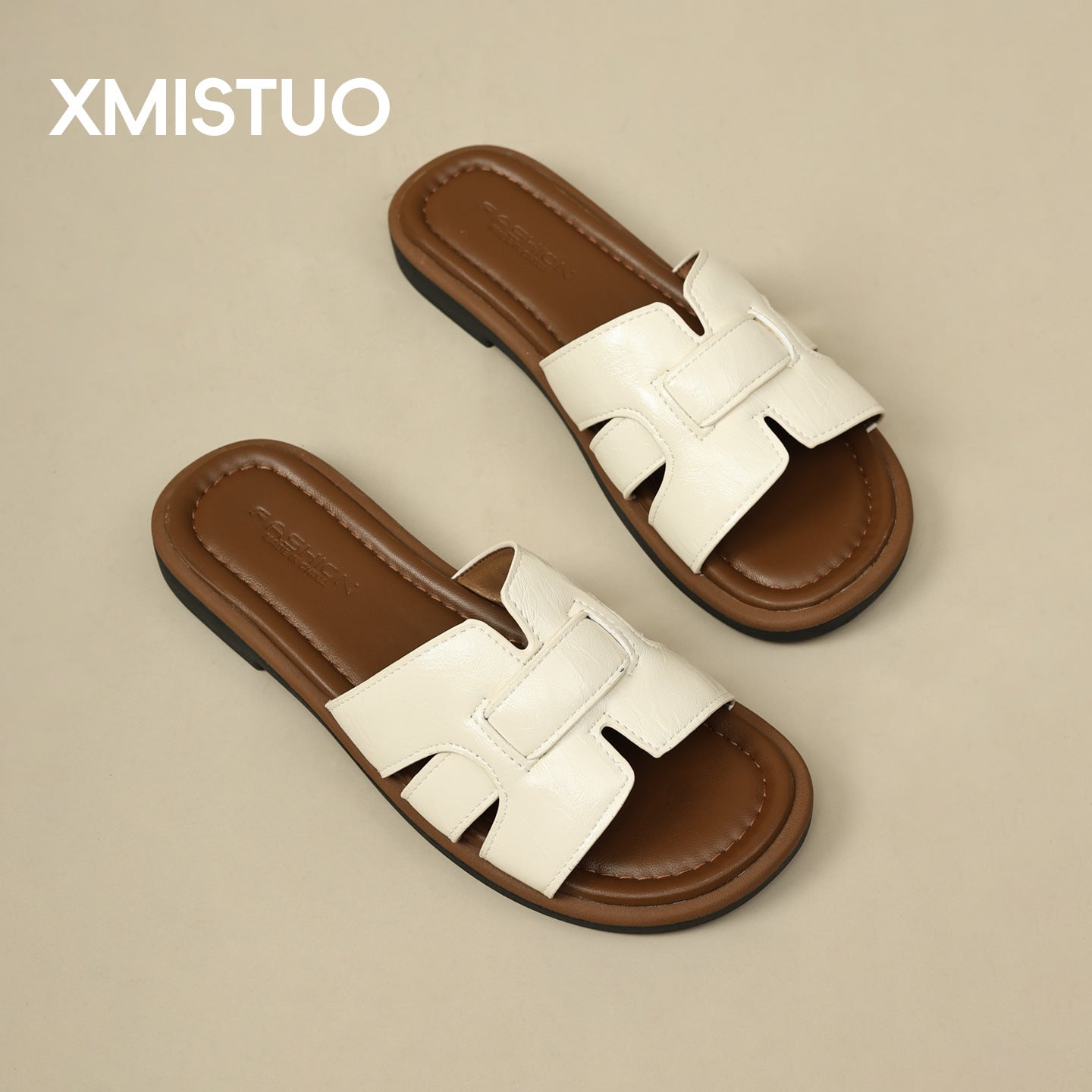 2025 New French Retro Leather Slippers Niche Casual Flat Versatile Slip-On Sandals for Women