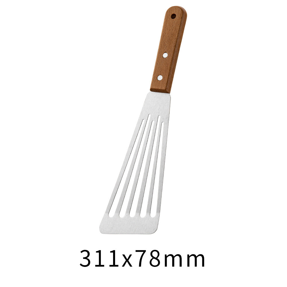 Wooden Handle Stainless Steel Spatula Korean Teppanyaki Cooking Spatula Steak Spatula Pancake Pizza Spatula Tool Set