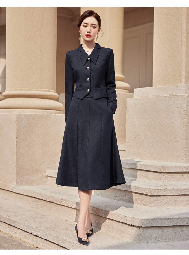 French style black dress Women's Spring and Autumn New retro high-grade elegant socialite high-end suit two-piece suit