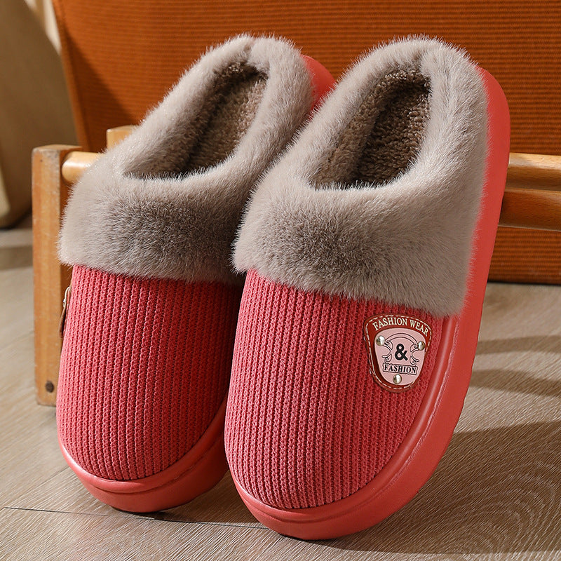Autumn and Winter Cotton Slippers for Women 2025 New Home Indoor Couple Warm Plush Thickeneded Bottom Men's Cotton Slippers