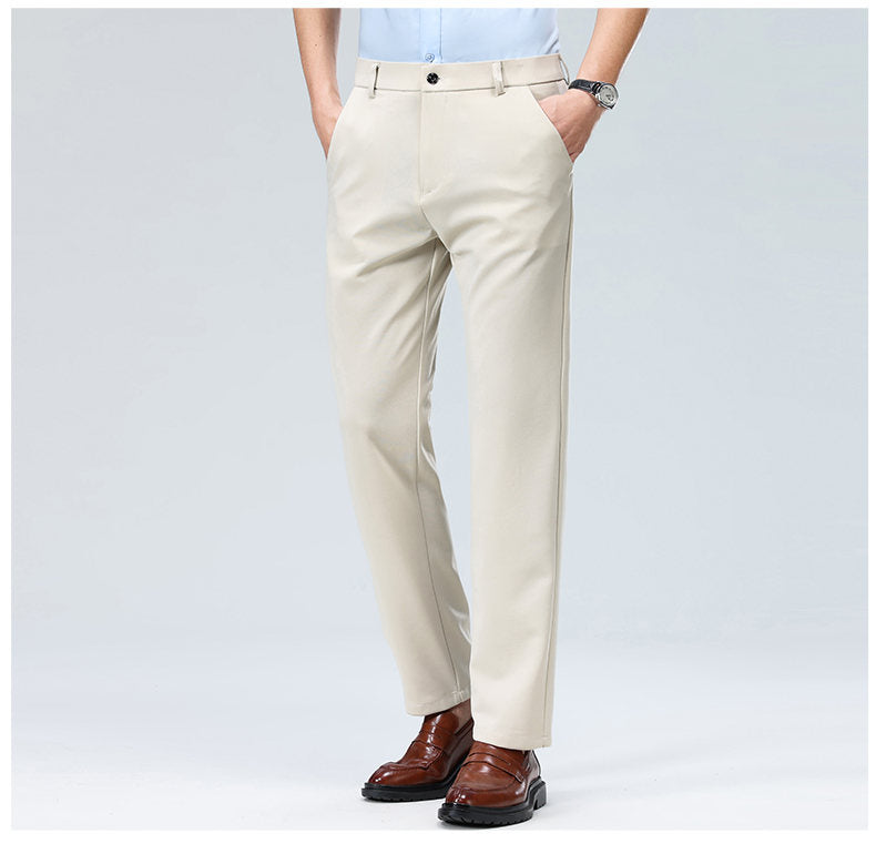 Wholesale casual pants men's four-sided elastic fabric summer ice silk pants trousers trousers high waist breathable iron-free formal trousers