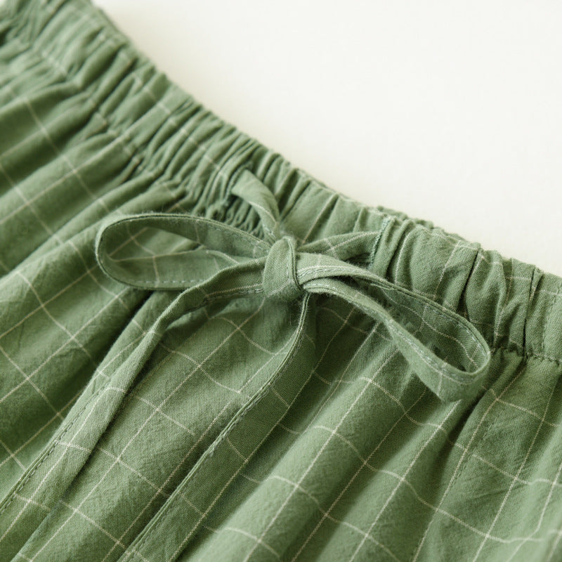 Couple Style Washed Home Pants for Men and Women, Pure Cotton Plaid Pajama Pants, Living Pants, Spring and Autumn Style, Japanese Warehouse Available for Wholesale