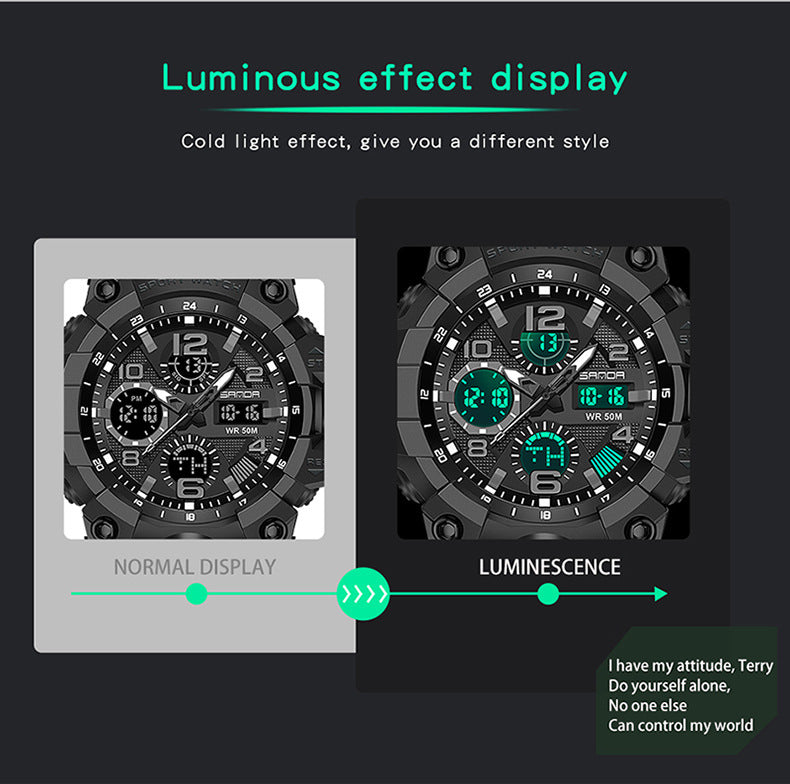Sanda Hot-Selling Watch Korean Version Student Party Multi-Functional Waterproof Alarm Clock Electronic Watch Cool Dual Display Luminous Sports Watch by PDG ibma