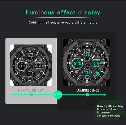 Sanda Hot-Selling Watch Korean Version Student Party Multi-Functional Waterproof Alarm Clock Electronic Watch Cool Dual Display Luminous Sports Watch by PDG ibma