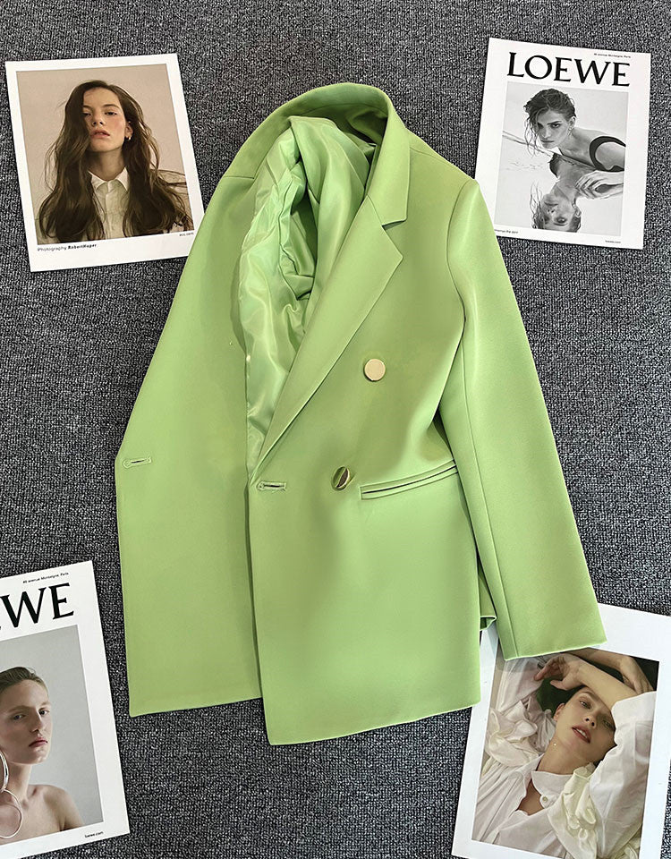 Green Metal Buckle Korean Style 2024 Spring and Autumn New Milk White Suit Jacket Women's Casual All-match High-end Suit