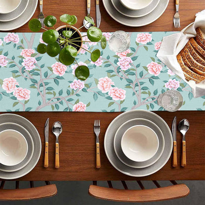 New Cross-Border Pink Flower Table Flag Printed Linen Living Room Decorative Tablecloth Home Kitchen Tablecloth Mat