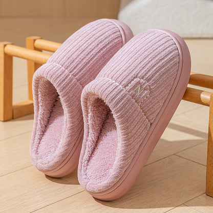 Women's Thick-Soled Winter Non-Slip Couple Indoor Warm Home Slippers with Fur for Men and Women