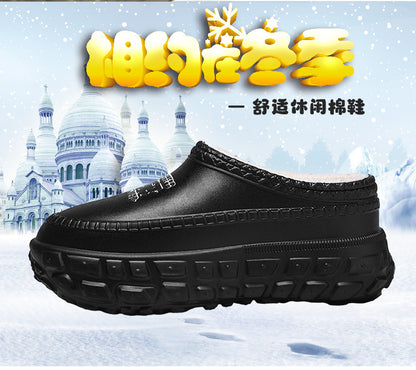 Men's Cotton Slippers Winter 2025 New Home Cross-Border Fleece Chef Cotton Shoes for Outdoor Wear, Non-Slip Waterproof Closed-Toe Cotton Shoes