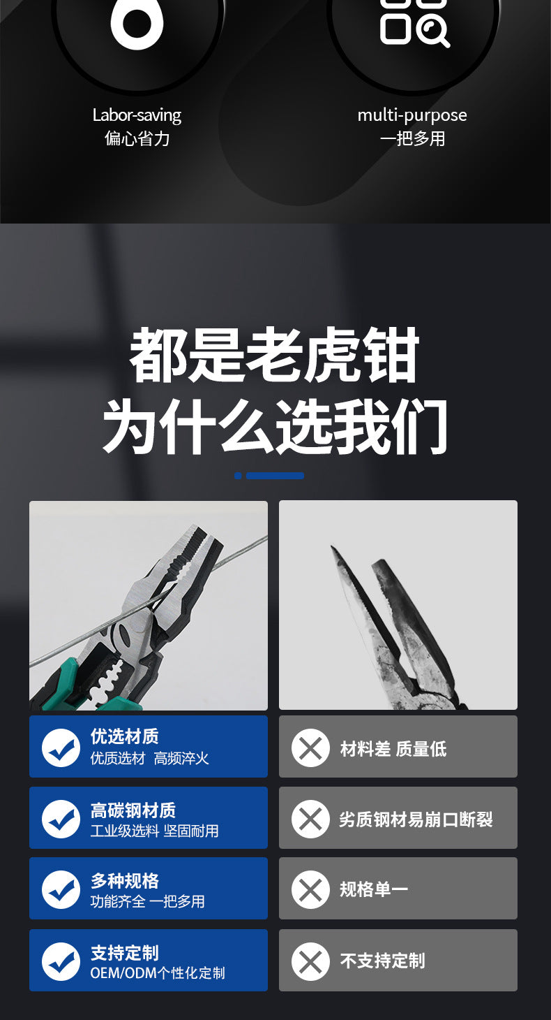 Multifunctional wire stripping pliers pointed mouth miter pliers 8 inch vice electrical wire stripping pliers eccentric labor-saving and durable