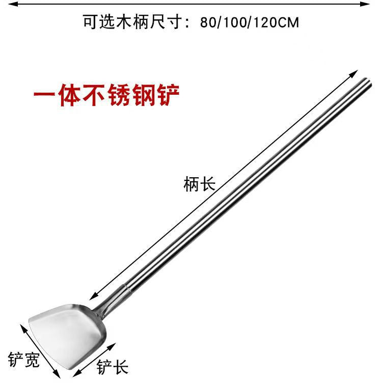 Stainless Steel Shovel Stir-frying Shovel Long Steel Handle Sketch Iron Shovel Kitchenware Hotel Large Sketch Thickened Stainless Steel Sketch