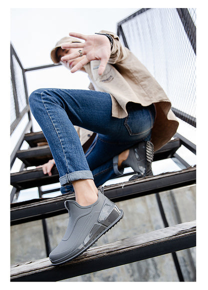 Cross-border Explosions Fashion Rain Boots Men's Non-slip Rubber Shoes Thick Sole Wear-resistant Outer Wear Rain Boots Non-slip Kitchen Water Shoes Men