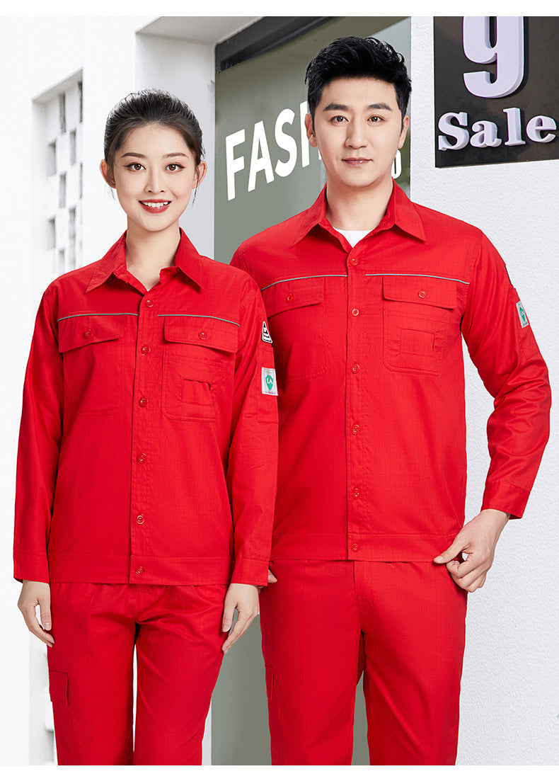 Pure cotton summer anti-static card pocket work clothes gas station filling station thin gas petrochemical long sleeve labor protection clothing