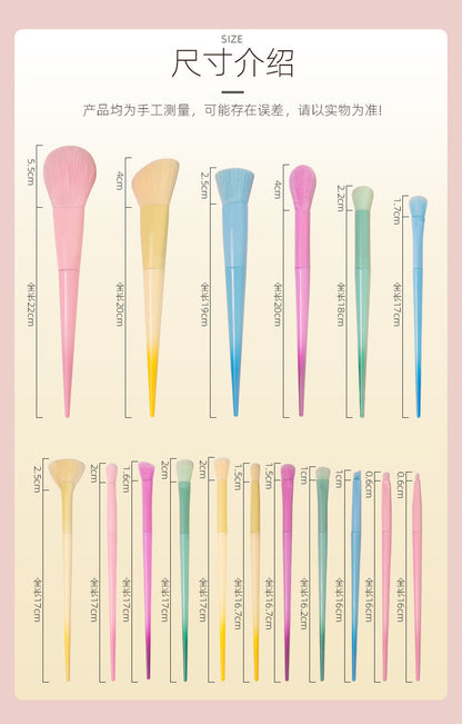 New Cross-Border Makeup Brush Set 17 Candy-Colorfuled Macaron Colorful Brush Loose Powder Brush Eyebrow Brush Factory Direct Sale