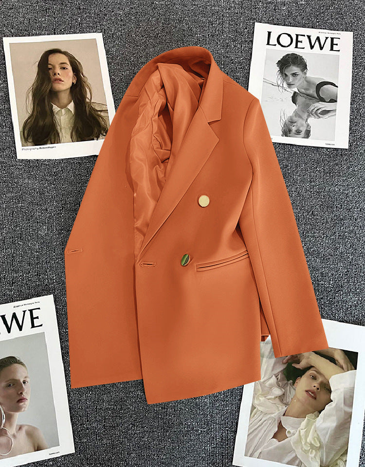 Green Metal Buckle Korean Style 2024 Spring and Autumn New Milk White Suit Jacket Women's Casual All-match High-end Suit